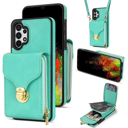 Samsung Galaxy A13 5G / 4G Zipper Hardware Card Wallet Phone Case - Mint Green