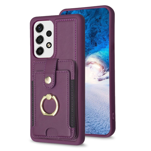 Samsung Galaxy A13 5G / 4G BF27 Metal Ring Card Bag Holder Phone Case - Dark Purple