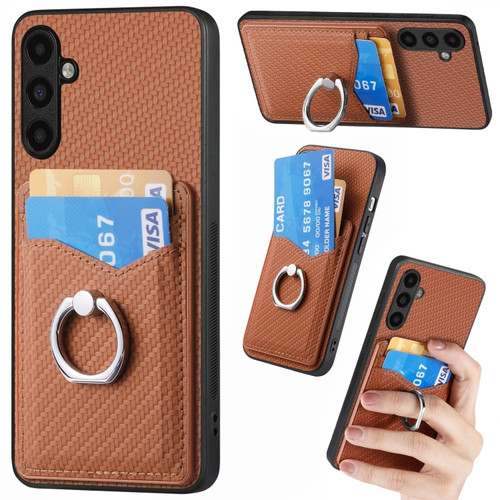 Samsung Galaxy A13 5G Carbon Fiber Card Wallet Ring Holder Phone Case - Brown