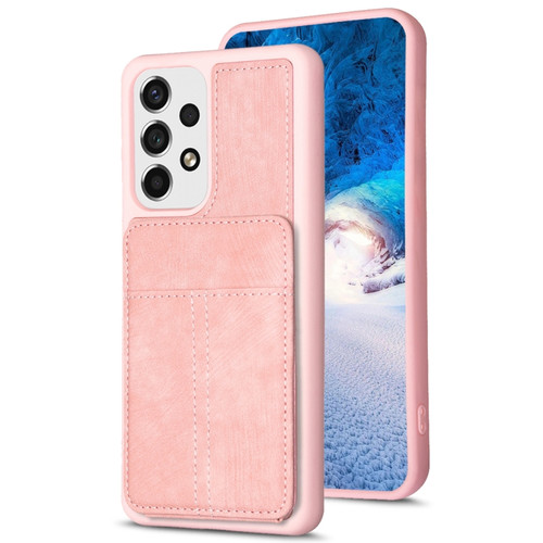 Samsung Galaxy A13 4G/5G BF28 Frosted Card Bag Phone Case with Holder - Pink