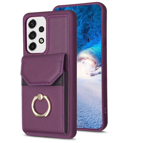 Samsung Galaxy A13 4G/5G BF29 Organ Card Bag Ring Holder Phone Case - Dark Purple