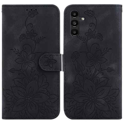 Samsung Galaxy A13 5G Lily Embossed Leather Phone Case - Black