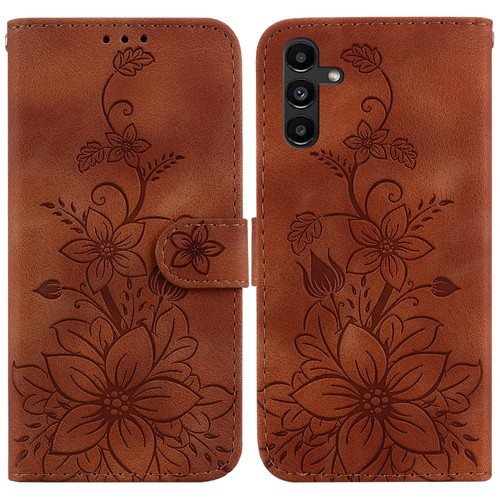 Samsung Galaxy A13 5G Lily Embossed Leather Phone Case - Brown