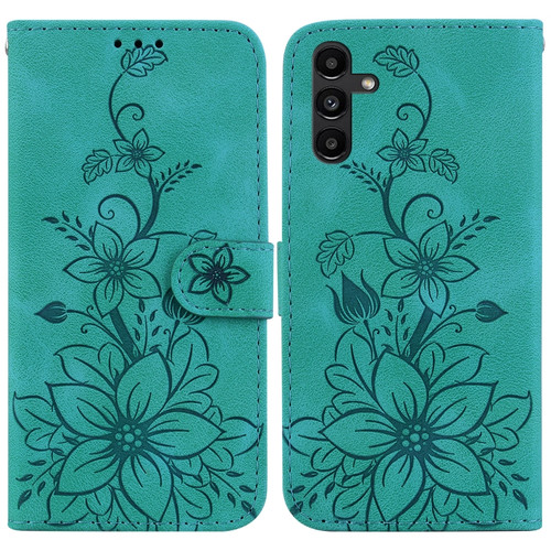 Samsung Galaxy A13 5G Lily Embossed Leather Phone Case - Green