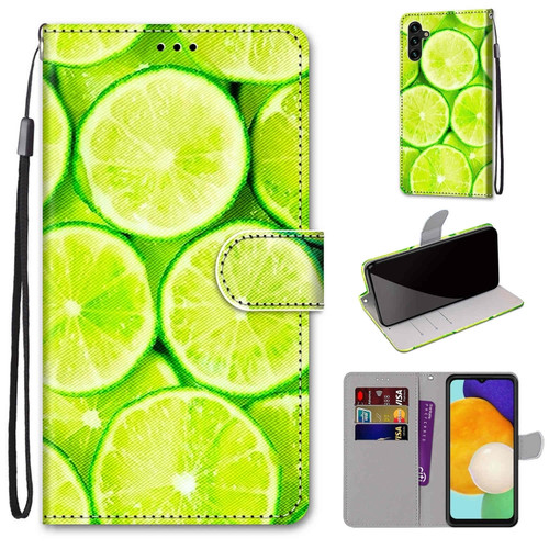 Samsung Galaxy A13 5G Coloured Drawing Cross Texture Horizontal Flip PU Phone Leather Case with Holder & Card Slots & Wallet & Lanyard - Colorful Layer - Lime