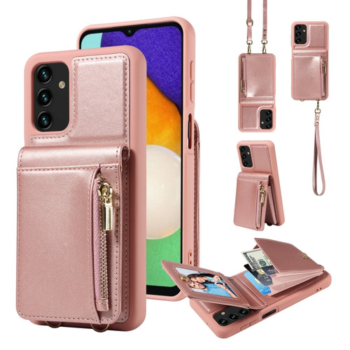 Samsung Galaxy A13 4G / 5G Crossbody Lanyard Zipper Wallet Leather Phone Case - Rose Gold