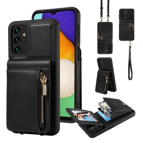 Samsung Galaxy A13 4G / 5G Crossbody Lanyard Zipper Wallet Leather Phone Case - Black