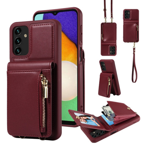 Samsung Galaxy A13 4G / 5G Crossbody Lanyard Zipper Wallet Leather Phone Case - Wine Red