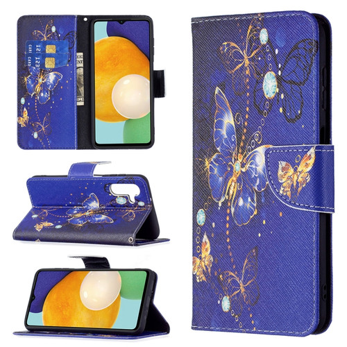 Samsung Galaxy A13 5G Colored Drawing Pattern Horizontal Flip Phone Leather Case with Holder & Card Slots & Wallet - Purple Butterfly