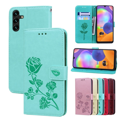 Samsung Galaxy A13 5G Rose Embossed Leather Phone Case - Green