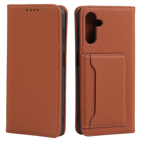 Samsung Galaxy A13 5G / A04s Strong Magnetism Liquid Feel Horizontal Flip Leather Phone Case with Holder & Card Slots & Wallet - Brown