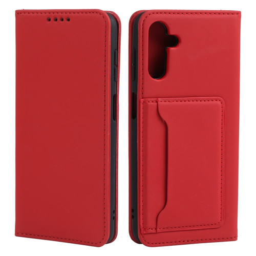 Samsung Galaxy A13 5G / A04s Strong Magnetism Liquid Feel Horizontal Flip Leather Phone Case with Holder & Card Slots & Wallet - Red