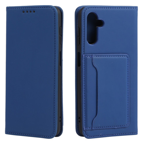 Samsung Galaxy A13 5G / A04s Strong Magnetism Liquid Feel Horizontal Flip Leather Phone Case with Holder & Card Slots & Wallet - Blue