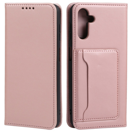 Samsung Galaxy A13 5G / A04s Strong Magnetism Liquid Feel Horizontal Flip Leather Phone Case with Holder & Card Slots & Wallet - Rose Gold