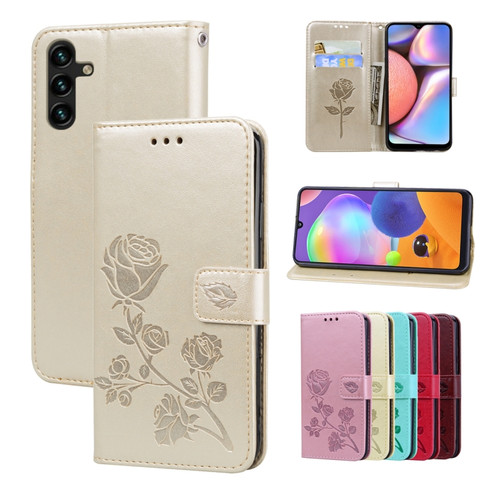 Samsung Galaxy A13 5G Rose Embossed Leather Phone Case - Gold