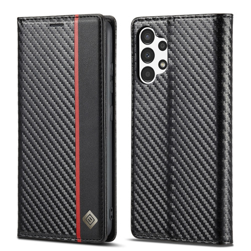 Samsung Galaxy A13 4G/5G/A04/A04s LC.IMEEKE Carbon Fiber Flip Leather Phone Case - Vertical Black