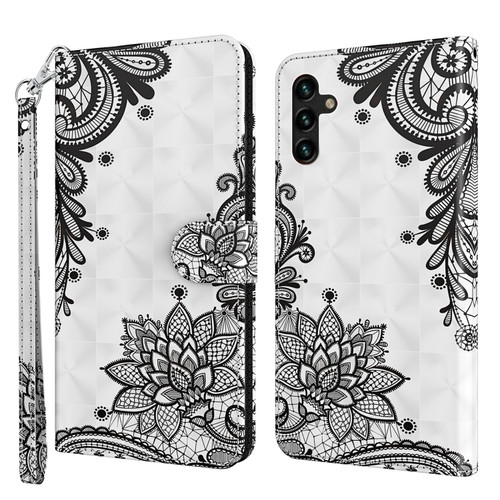 Samsung Galaxy A13 5G 3D Painting Pattern TPU + PU Leather Phone Case - Diagonal Black Flower
