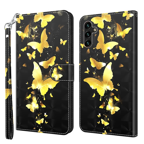 Samsung Galaxy A13 5G 3D Painting Pattern TPU + PU Leather Phone Case - Gold Butterfly