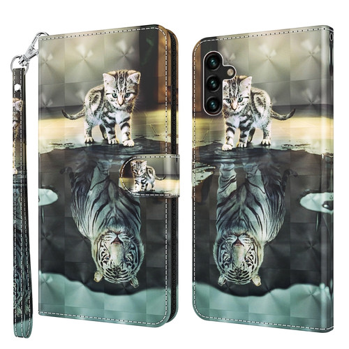 Samsung Galaxy A13 5G 3D Painting Pattern TPU + PU Leather Phone Case - Cat Tiger