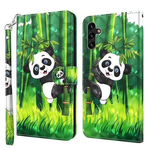 Samsung Galaxy A13 5G 3D Painting Pattern TPU + PU Leather Phone Case - Panda Climbing Bamboo