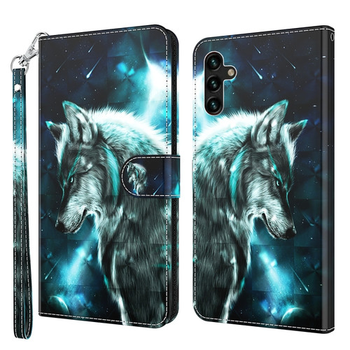 Samsung Galaxy A13 5G 3D Painting Pattern TPU + PU Leather Phone Case - Wolf