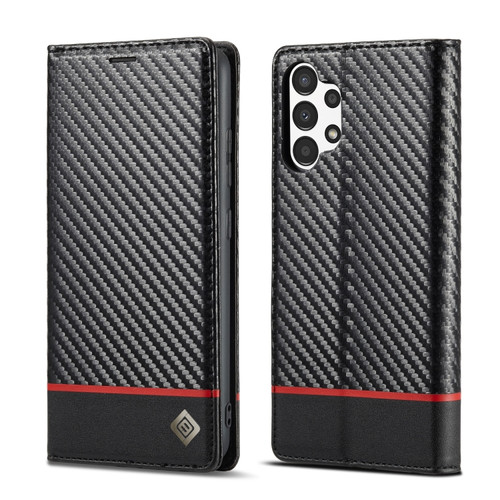 Samsung Galaxy A13 4G/5G/A04/A04s LC.IMEEKE Carbon Fiber Flip Leather Phone Case - Horizontal Black