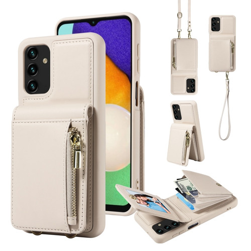 Samsung Galaxy A13 4G / 5G Crossbody Lanyard Zipper Wallet Leather Phone Case - Beige