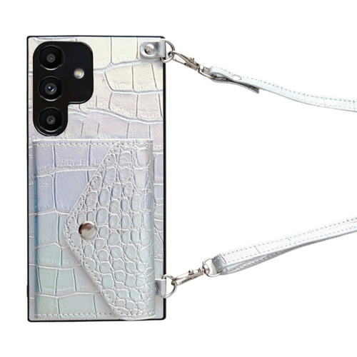 Samsung Galaxy A13 5G / A04s Crocodile Texture Lanyard Card Slot Phone Case - Silver