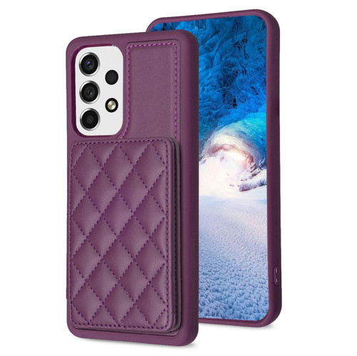 Samsung Galaxy A13 5G / 4G BF25 Square Plaid Card Bag Holder Phone Case - Dark Purple