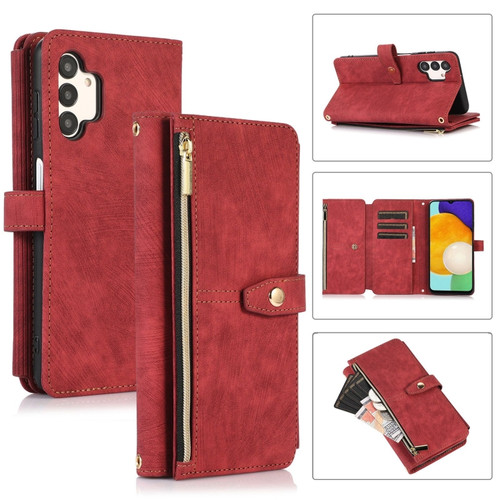 Samsung Galaxy A13 4G / 5G / A04 / A04s Dream 9-Card Wallet Zipper Bag Leather Phone Case - Red