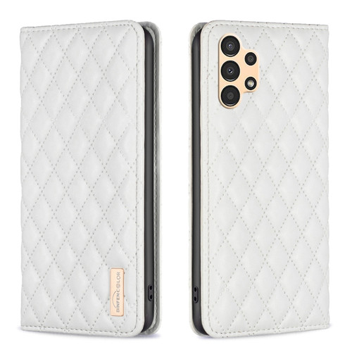 Samsung Galaxy A13 5G / 4G Diamond Lattice Magnetic Leather Flip Phone Case - White