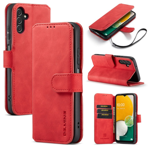 Samsung Galaxy A13 5G DG.MING Retro Oil Edge Flip Leather Phone Case - Red