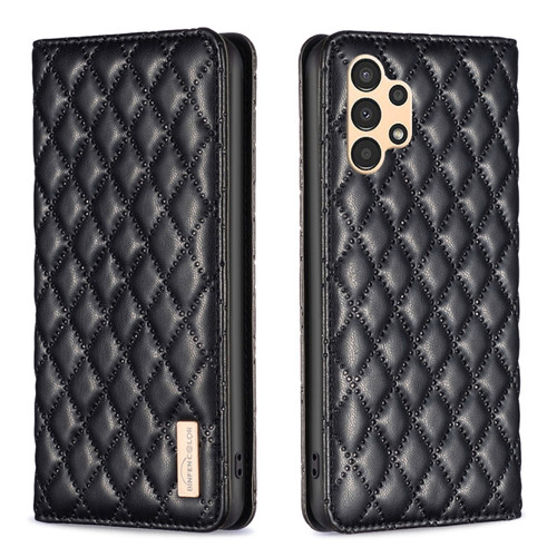 Samsung Galaxy A13 5G / 4G Diamond Lattice Magnetic Leather Flip Phone Case - Black