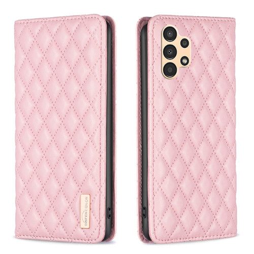 Samsung Galaxy A13 5G / 4G Diamond Lattice Magnetic Leather Flip Phone Case - Pink