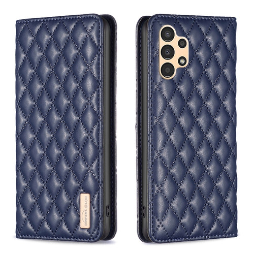 Samsung Galaxy A13 5G / 4G Diamond Lattice Magnetic Leather Flip Phone Case - Blue