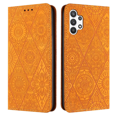 Samsung Galaxy A13 4G/5G Ethnic Embossed Adsorption Leather Phone Case - Yellow