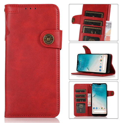 Samsung Galaxy A13 5G KHAZNEH Cowhide Texture Horizontal Flip Leather Phone Case with Lanyard - Red