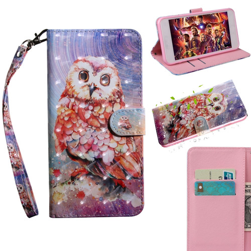Samsung Galaxy A13 5G 3D Painted Pattern Horizontal Flip Leather Phone Case with Holder & Lanyard - Color Owl