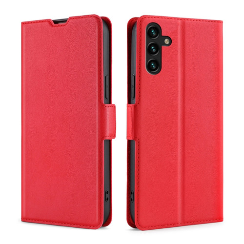 Samsung Galaxy A13 5G Ultra-thin Voltage Buckle PU + TPU Horizontal Flip Leather Case with Holder & Card Slot - Red