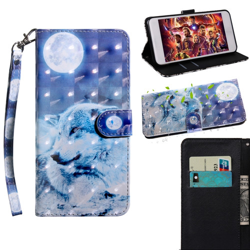 Samsung Galaxy A13 5G 3D Painted Pattern Horizontal Flip Leather Phone Case with Holder & Lanyard - Moon Wolf