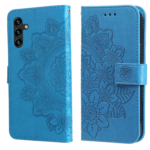 Samsung Galaxy A13 5G 7-petal Flowers Embossing Horizontal Flip Leather Phone Case with Holder & Card Slots - Blue