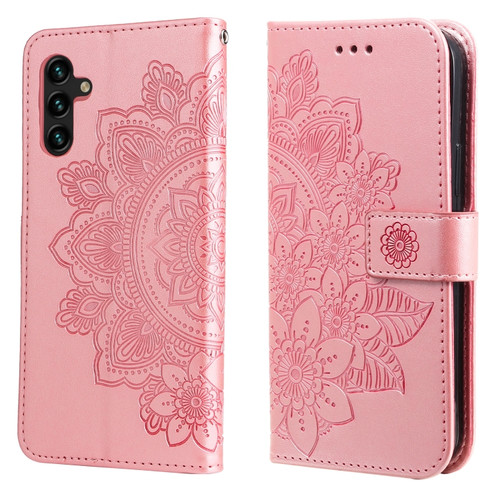 Samsung Galaxy A13 5G 7-petal Flowers Embossing Horizontal Flip Leather Phone Case with Holder & Card Slots - Rose Gold