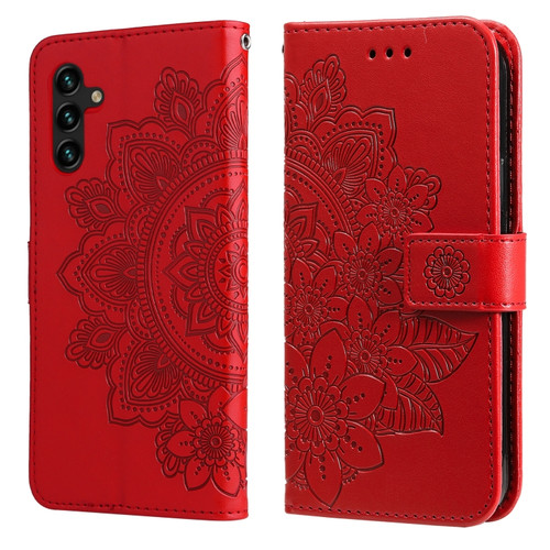 Samsung Galaxy A13 5G 7-petal Flowers Embossing Horizontal Flip Leather Phone Case with Holder & Card Slots - Red