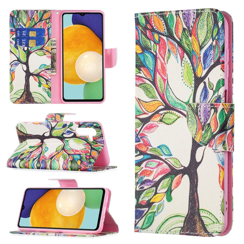 Samsung Galaxy A13 5G Colored Drawing Pattern Horizontal Flip Phone Leather Case with Holder & Card Slots & Wallet - Tree Life