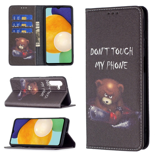 Samsung Galaxy A13 5G Colored Drawing Pattern Invisible Magnetic Horizontal Flip Phone Leather Case with Holder & Card Slots & Wallet - Bear