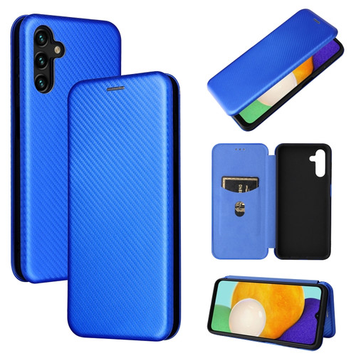 Samsung Galaxy A13 5G Carbon Fiber Texture Horizontal Flip Leather Phone Case with Card Slot - Blue