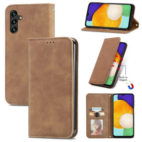 Samsung Galaxy A13 5G Retro Skin Feel Magnetic Horizontal Flip Leather Case with Holder & Card Slots & Wallet & Photo Frame - Brown