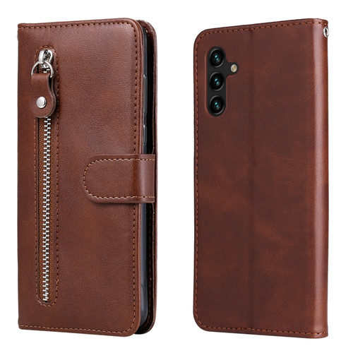 Samsung Galaxy A13 5G Calf Texture Zipper Horizontal Flip Leather Phone Case - Brown