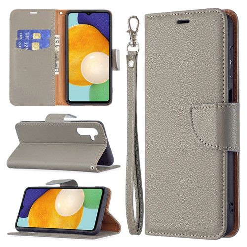 Samsung Galaxy A13 5G Litchi Texture Pure Color Horizontal Flip Leather Phone Case with Holder & Card Slots & Wallet & Lanyard - Grey