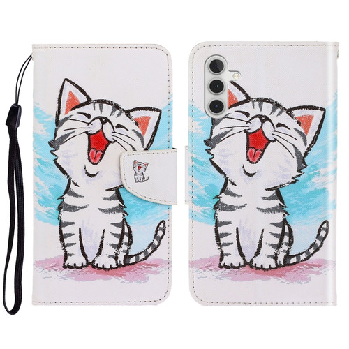 Samsung Galaxy A13 5G 3D Colored Drawing Horizontal Flip Leather Phone Case with Holder & Card Slots & Wallet - Red Mouth Cat